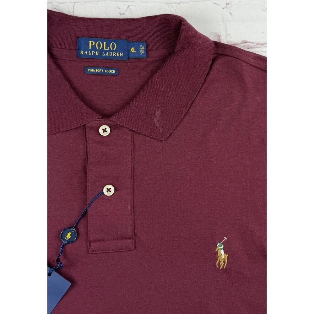 Polo Ralph Lauren Pima Soft Touch Polo Shirt Men's XL Burgundy Long Sleeve Pony